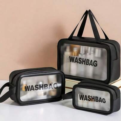1/3 件防水盥洗包、化妆包、大号透明化妆包、化妆品收纳包、PVC 加厚洗漱包，适用于旅行和浴室收纳、护肤品收纳袋便携式旅行包、大容量（白色）