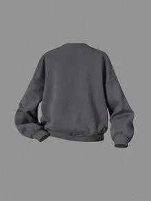 SHEIN Girlism 青少年女孩休闲心形印花针织纯色宽松落肩长袖运动衫和阔腿运动裤套装 - 灰色 - 查看 10