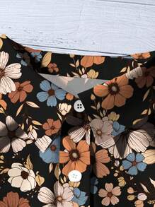 EMERY ROSE 大码休闲假日印花泡泡袖女式衬衫，夏季女装，适合复活节、波西米亚风、文艺复兴集市、婚礼宾客、母亲节等场合，简约时尚，度假休闲风，花卉/春季款 - 彩色 - 查看 4