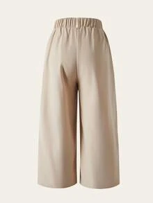 SHEIN Explorewe Casuvi Kids Young Boy Solid Color Casual Pants,Polo Player Graphic Print Minimalist Design,Retro American Style,Back-To-School,Autumn Daily Vacation - Khaki - View 2