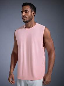 DRIFTMERE 2025 男士时尚休闲宽松圆领无袖嘻哈街头风背心 - 淺粉色 - 查看 4