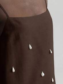 Ontre 2026春夏新款女士迷你连衣裙，斯德哥尔摩风格，教师装，春夏修身A字宽松连衣裙，梭织面料，宽松版型，珍珠装饰，休闲度假迷你连衣裙，吊带短裙，夏季女装，女士生日装，早午餐，女士派对连衣裙，下午茶，度假，婚礼宾客着装，时尚百搭流行女士迷你连衣裙 - 棕色 - 查看 5