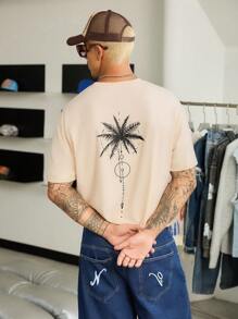 Manfinity Hypemode Men's Fashionable Palm Tree Print Short Sleeve T-Shirt - Apricot - View 3