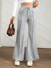 SHEIN LUNE 秋季教师灰色喇叭运动裤 秋冬季 - 灰色 - 查看 2