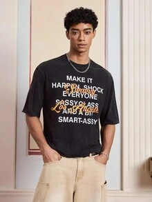 SWAVVY 男士印花圆领短袖T恤 - 黑色 - 查看 6