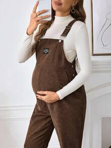 SHEIN Maternity Casual Loose Jumpsuit With Adjustable Shoulder Straps Maternity Jumpsuits For Women Maternity Clothes Maternity Overalls Corduroy Maternity Overalls Pregnancy Overalls - Chocolate Brown - View 1