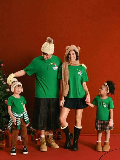 LOONEY TUNES X SHEIN 女款圣诞卡通图案圆领短袖T恤