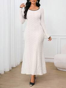 SHEIN Lady Women's Elegant Commuter Color Block Trim Mermaid Dress - Black and White - View 9