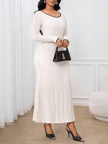 SHEIN Lady Women's Elegant Commuter Color Block Trim Mermaid Dress - Black and White - View 6