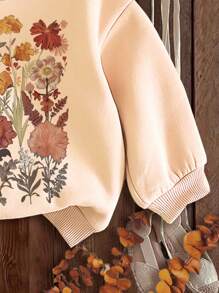 SHEIN 压花运动衫、波西米亚风野花、复古、植物运动衫、复古植物运动衫、柔和花卉自然运动衫、花园爱好者礼物、年轻女孩休闲简约宽松圆领日常舒适厚针织运动衫，适合秋冬季