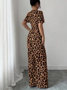 Elenzga Ladies' Elegant Vacation And Casual Summer Leopard Print Jumpsuit