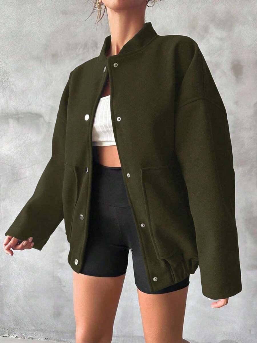 SHEIN Cottnline Women's Solid Color Minimalist Long Sleeve Wool Sweater, Everyday Wear - Dark Green - View 1