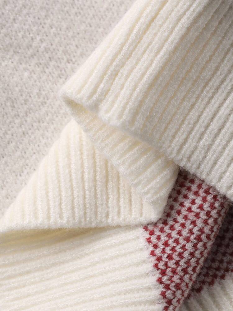 Baby Girl Contrast Color Crew Neck Casual Long Sleeve Sweater, Autumn/Winter Toddler Girls Clothes