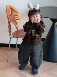 DAZY Baby Girls' Crew Neck Contrast Color Cartoon Print Long Sleeve Sweater Fall,Winter Toddler Girls Clothes - Coffee Brown - View 8