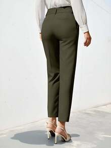 EURMUSE Pantalones de traje de unicolor y sencillo para mujer - Verde militar - Ver 2