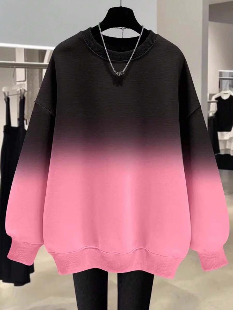 EMERY ROSE Popular Ombre Regular Women Plus Size Crew Neck Sweatshirt Fall Cloth For Women Winter Autumn - Multicolor - View 1