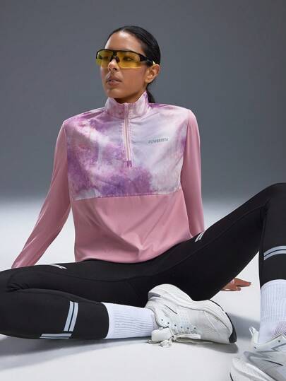 Powerista Women's Casual Sports Patchwork Print Zip-Up Jacket