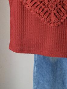 Sparklyn Girls' Vacation Beach Countryside Summer Crochet Lace Trim Fitted Cropped Camisole - Burgundy - View 4