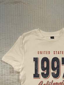 Attitoon 休闲圆领复古 1997 图案短袖修身女式 T 恤，适合夏季 - 杏色 - 查看 5