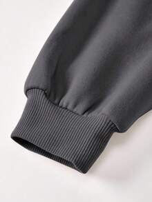 SHEIN Girlism 青少年女孩休闲心形印花针织纯色宽松落肩长袖运动衫和阔腿运动裤套装 - 灰色 - 查看 4