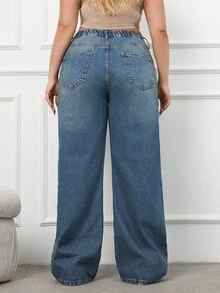 RueChic 100%纯棉加大码腰带阔腿牛仔裤