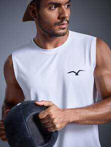 DRIFTMERE Men's Casual Eagle Print Round Neck Loose Tank Top, Summer Spring To Summer - White - View 7