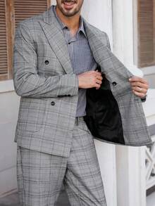 Manfinity Bizformal Bộ quần áo vest kẻ caro hai hàng khuy thường ngày cho nam, Bộ vest kẻ caro mùa thu cho nam Bộ vest nam Bộ vest nam Bộ vest nam màu xám cho nam Bộ vest kẻ caro màu xám cho nam Bộ vest kẻ caro hai hàng khuy màu xám cho nam Bộ vest kẻ caro hai hàng khuy màu xám cho nam - màu đen - Xem 7