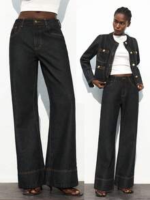 Maija Women's Dark Blue Jeans Retro Low Waist Straight Pants Old Money Style Autumn Workplace Women's Clothing - Dark Wash - View 7