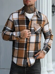 EGENSIO Men's Plaid Single-Breasted Pocket Casual Shacket, Autumn, Old Money, Perfect Holiday Gift For Boyfriend & Husband - Multicolor - View 5