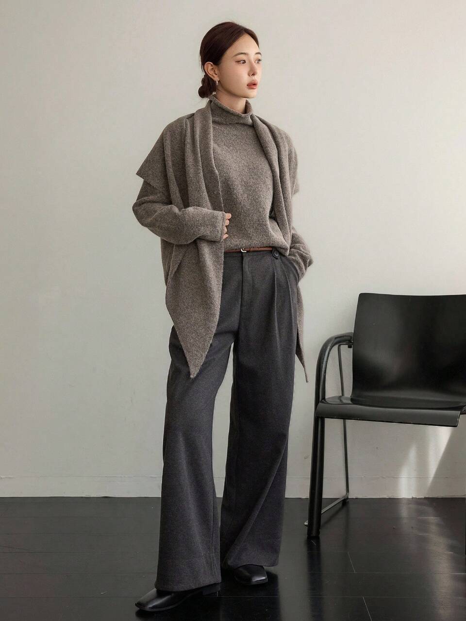 Women's Loose Business Casual Poncho Style Knit Sweater Set, Suitable For Office Wear In Autumn And Winter
