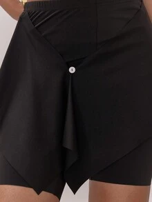 MUSERA 修身骑行短裤外搭纽扣细节半裙，优雅性感，适合夜晚外出、度假、派对、夏季休闲等场合。 - 黑色 - 查看 6