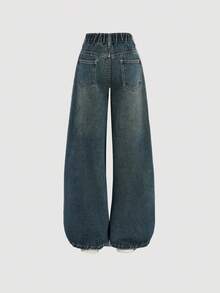 SHEIN Girlism Y2k Vintage Baggy Jeans Wide Leg Denim Pants Harajuku Kpop Streetwear Trousers Grey Retro 2000s Style For Tween Girls, Girls Winter Clothes Back To School Outfits, Baggy Jeans Y2k, Wide Jeans, Oversized Jeans, 2000s Jeans, Loose Jeans Fall