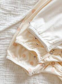 SHEIN 3pcs/Set Newborn Baby Girls' Cute Cartoon Pattern Knitted Rompers, Summer Graphic - Multicolor - View 6