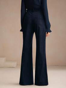 Anewsta 女士海军蓝灯芯绒喇叭裤，铆钉口袋设计，优雅商务休闲风，适合春秋季穿着 - 藏蓝色 - 查看 6