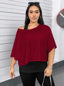 SHEIN Essnce 大码女式休闲两件套西装，背心和露肩上衣两件套西装，女式夏季两件套西装，外出上衣女式夏季服装，露肩上衣可爱上衣可爱夏季上衣 - 酒紅色 - 查看 6