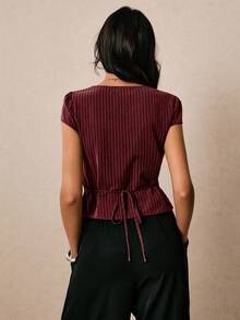 Poéselle 女式上衣 条纹上衣 短袖衬衫 女式衬衫 短款上衣 女式夏季休闲条纹修身上衣 上衣 乡村音乐会 音乐会 女式生日 街头服饰 节日 - 紅色 - 查看 7