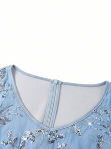 Ellevyn Women's Autumn/Winter Fashion Commuter Jacket & Sequin Decor Dress Blue Set - Blue - View 11