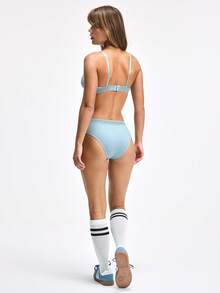 LOUNGEISTA 4件套纯色罗纹简约休闲无钢圈透气运动文胸内裤女士内衣套装，运动文胸和内裤套装 - 彩色 - 查看 2