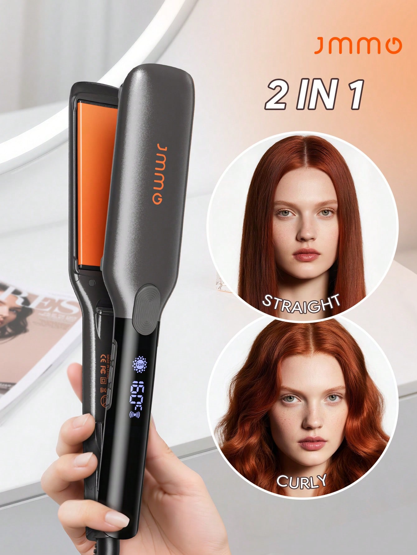 JMMO مكواة شعر سيراميكية بتقنية الأيونات السالبة،...