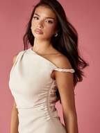 MISSGUIDED Elegant One Shoulder Mini Dress Ruched Side Detail Twisted Strap Design Party Club Night Special Occasion Form Fitting Bodycon Style