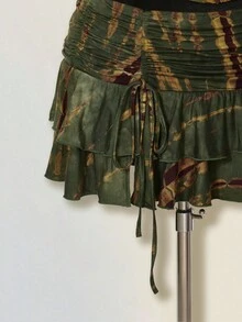 SHEIN ICON 女士扎染两件套，嬉皮风格扎染低胸超迷你裙，两件超低腰套装 - 軍綠色 - 查看 11