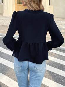 Serisse Áo cánh thường ngày cổ chữ V dài tay màu trơn cho nữ - Màu xanh hải quân - Xem 2