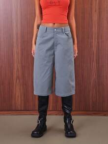 COUREZ Pantalones anchos de talle bajo y cortos tipo patinador / Conjuntos de salida Y2K para mujer Ropa de otoño Ropa de invierno Ropa de vuelta al colegio - Azul - Ver 4