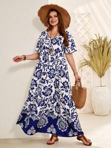 EMERY ROSE 加大码定位花卉印花长裙，适合夏季度假