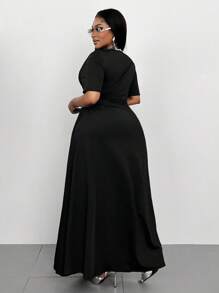 Maweii 大码女式优雅纯色不对称镂空短袖连衣裙