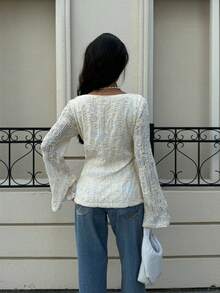 Siren Gaze 新款女式刺绣长袖衬衫，四季皆宜 - 杏色 - 查看 2