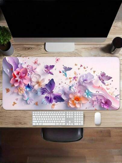 SHEIN Alfombrilla de ratón grande con diseño de mariposas 3D, extra larga y gruesa, tapete de escritorio antideslizante de goma, lavable, lista para regalar para el regreso a la escuela