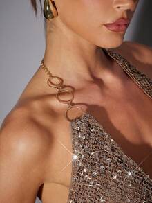 Hauture 女式性感夜场前围脖钩针亮片链条肩部细节上衣 - 棕色 - 查看 3