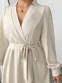 Elenzga Plus Size Women Elegant Long Sleeve Bowknot A-Line Dress, Autumn/Winter Fall Cloth For Women - Yellow - View 7