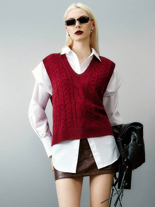 Airlisse Women Casual Daily Cable Knit V-Neck Vest, For Autumn